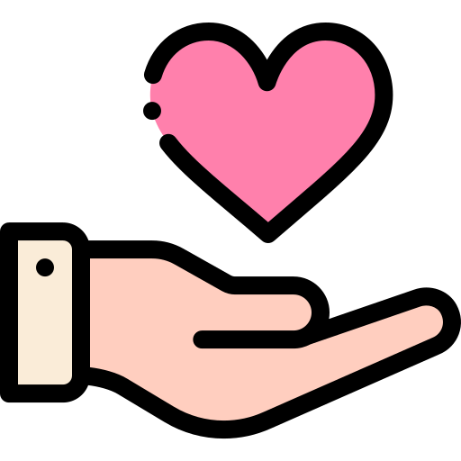 Icône d'une main avec un coeur sur le dessus