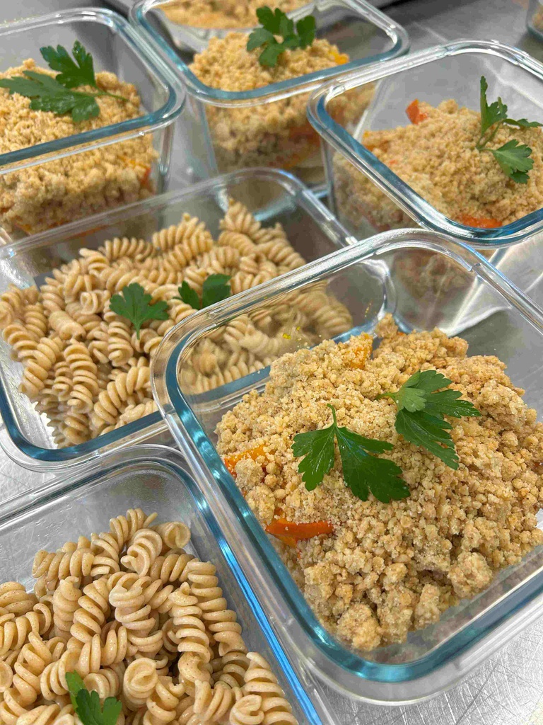 Crumble de légumes au parmesan et spirelli complets - Lundi