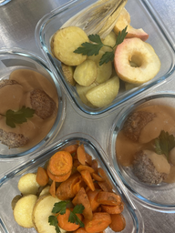 Boulettes sauce liégeoise, légumes de saison et PDT rôties - Mardi